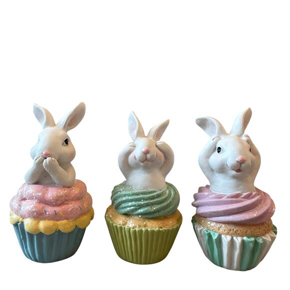 Sweet Treats Easter Cupcakes Pastel Bunny Rabbit Decor Set of 3 New - Picture 2 of 15